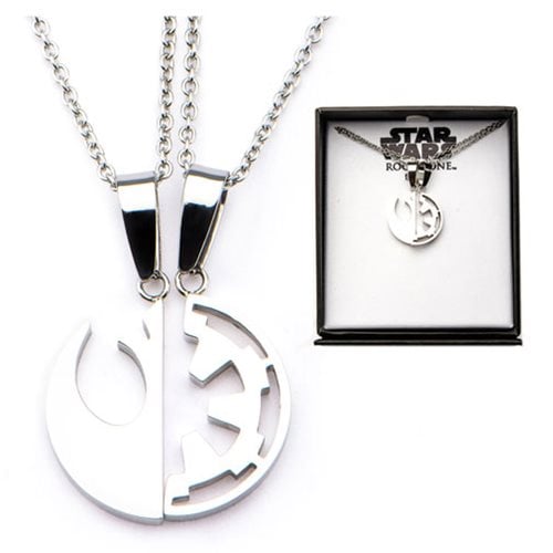 Star Wars Rogue One Rebel Alliance and Galactic Empire Symbol Cut Out Stainless Steel Best Friend Necklace Set